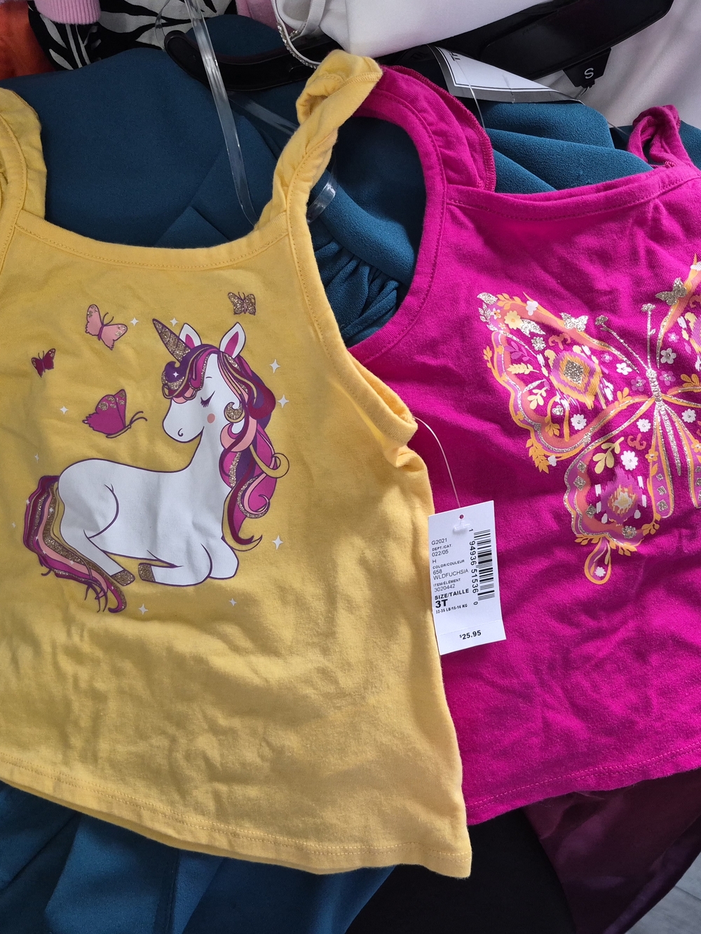 The Children's Place Yellow Unicorn & Pink Butterfly Graphic Tank Top Set